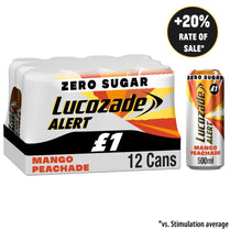 Lucozade Alert Zero Mango & Peach Caffeine Energy Drink PMP £1 (500ml × 12)